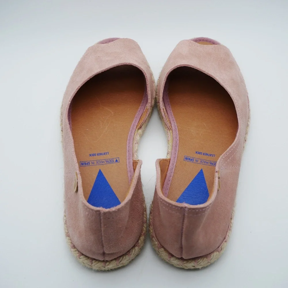 Verbenas Carmen Pink Suede Espadrille Peep Toe Flats Made in Spain Size 39